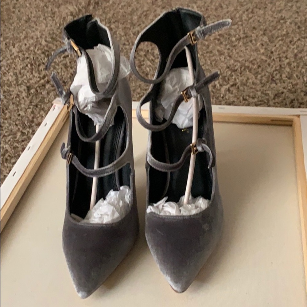 Grey Velvet Strappy Heels